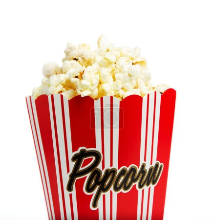 Close up of a popcorn box isolated on white