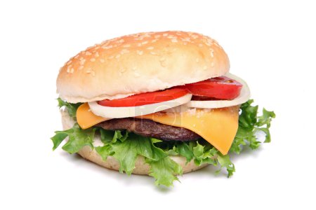 Closeup of a hamburger or cheeseburger