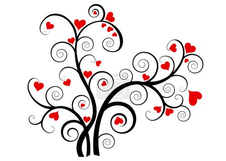 Valentine love tree with red hearts
