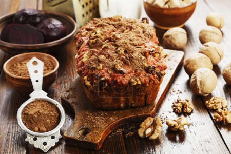 Beetroot pie with walnuts and cocoa powder