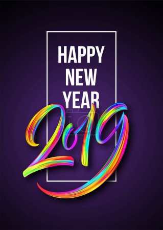 2019 New Year of a colorful brushstroke oil or acrylic paint lettering calligraphy design element. Vector illustration EPS10