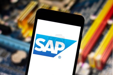 April 25, 2019, Brazil. SAP logo on the mobile device. SAP is a company of German origin, creator of software of management of companies