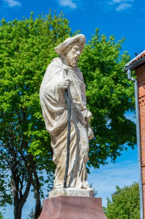 Olsztyn, Poland - May 1, 2018: St. James' sculpture at fish market in Olsztyn.