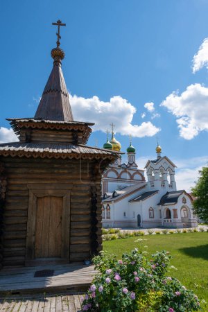 Wooden chapel in the Trinity-Sergius Varnitsky monastery, Yaroslavl region, Rostov Veliky on a summer day. 