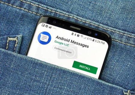 MONTREAL, CANADA - OCTOBER 4, 2018: Google Android Messages app on s8 screen. The app is Android's official app for texting SMS, MMS, RCS