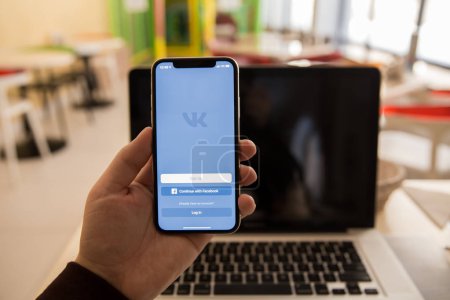 Tula, Russia - November 28, 2018 Vkontakte application icon on Apple iPhone X screen VK app icon. Vkontakte mobile application. Social media network. Social media icon