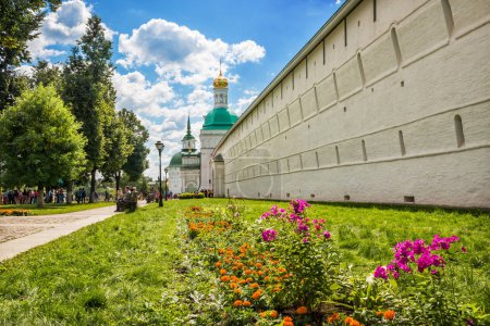 Flowers on a flowerbed near the Lavra in Sergiev Posad on a summer sunny day