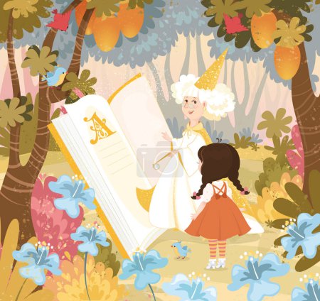 bitmap, illustration, background, good witch, magic book, forest, birds, flowers, girl, fairy tale, wizard of oz, wizard of oz, character, hero