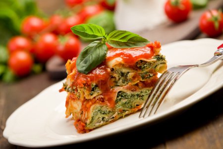 Homemade Lasegne with Ricotta Cheese and Spinach