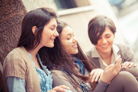 Group of Women Sending Message with Mobile Phone