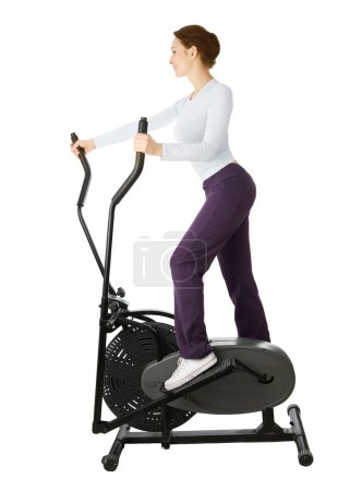 Young Woman Doing Cardio Exercise. Isolated On White