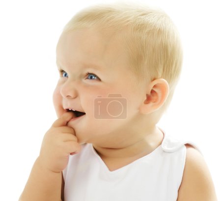 Cute Baby Girl Touching Her Teeth