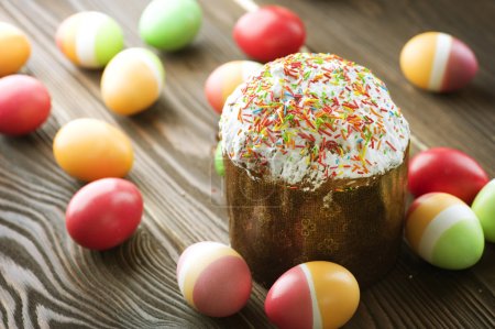 Colorful Easter Eggs And Cake