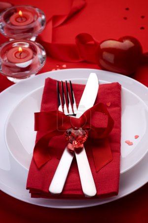 Romantic Dinner. Place setting for Valentine's Day