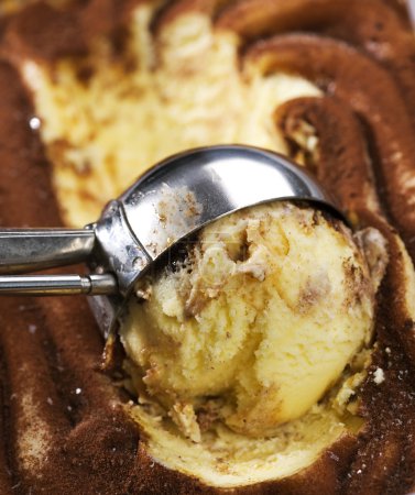 Ice Cream scoop with chocolate and caramel