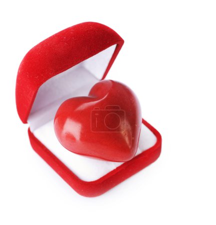 Red velvet Gift Box with a heart on a white background.