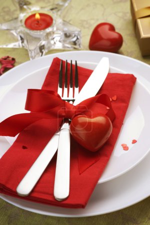 Romantic Dinner. Table place setting for Valentine's Day
