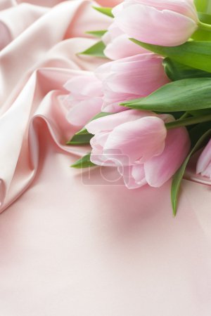 Beautiful Tulips And Silk. With Copy Space