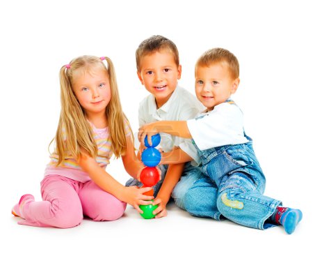 Children playing on the floor.Educational games for kids