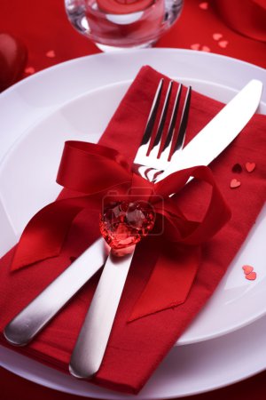 Romantic Dinner. Table place setting for Valentine's Day