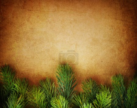 Christmas Fir Tree Border over Vintage background
