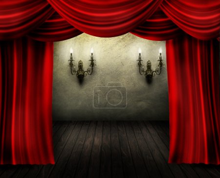 Theater Stage And Red Curtain