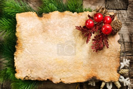 Christmas Background. Blank Old Paper Sheet with Decoration