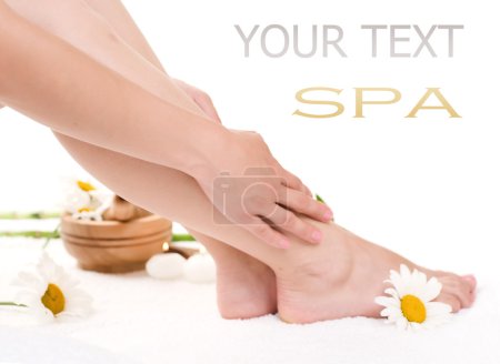 Spa Concept. Beautiful Hands And Legs Over White