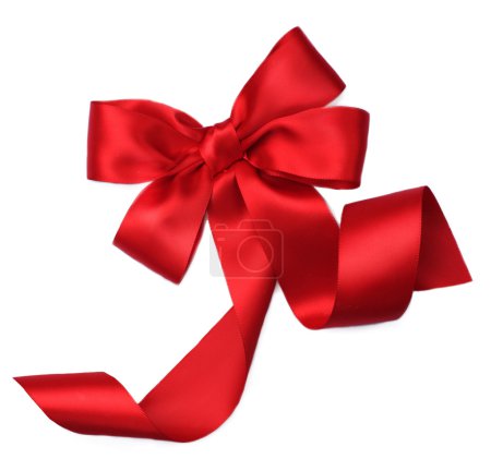 Red satin gift bow. Ribbon. Isolated on white