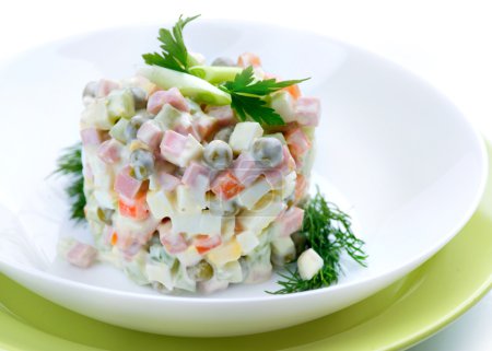 Salad Olivier. Russian traditional salad. Vegetable Salad