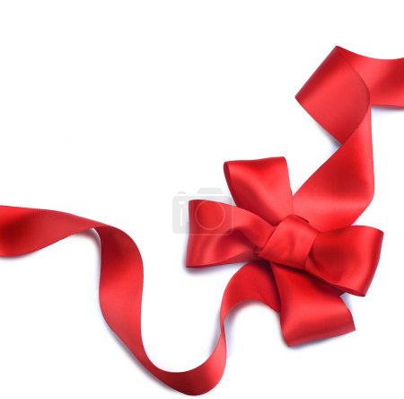 Red satin gift bow. Ribbon. Isolated on white