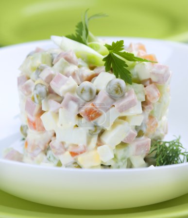 Salad Olivier. Russian traditional salad. Vegetable Salad