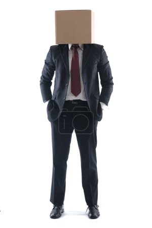 Business man with an box on his head