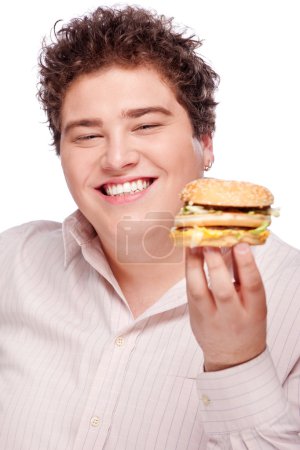 Smiled chubby and hamburger
