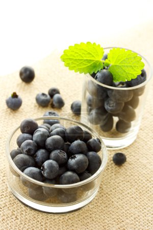 Blueberries in glass containers