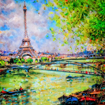 Colorful painting of Eiffel tower in Paris