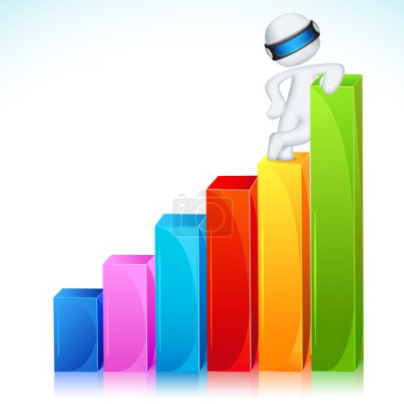 3d Man in Vector Standing on Bar Graph