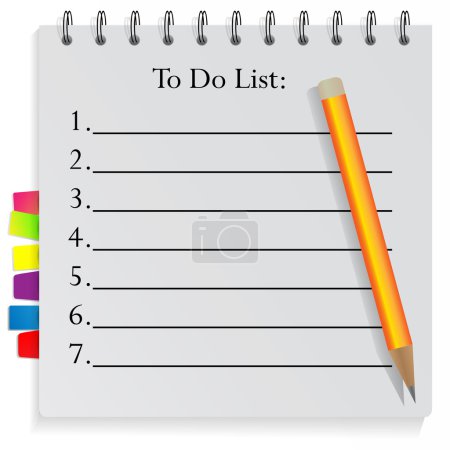 Spiral notepad To Do list with bookmarks and pencil