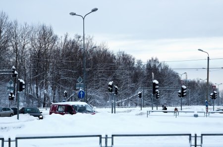 Crossroads with traffic lights