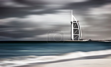 Dark storm windy landscape of Dubai beach