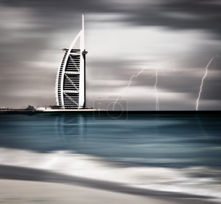 Thunderstorm and lightning on Dubai beach