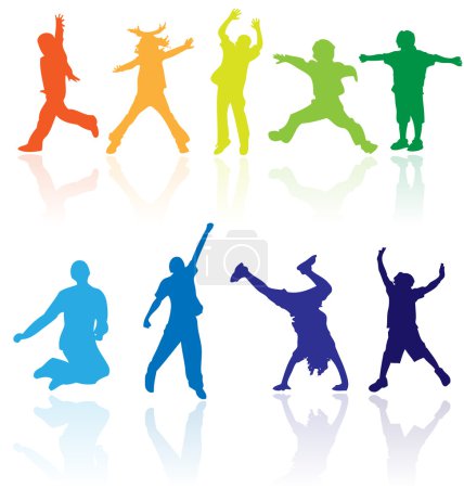 Vector colored silhouettes with reflections of children activity