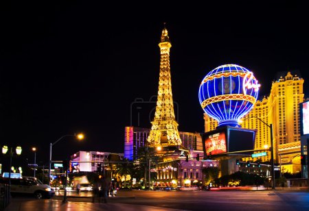 Night View from Strip on the replica of Eiffel Tower at Paris Ho