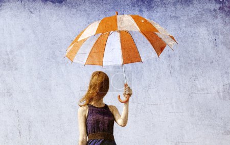 Lonely girl and umbrella.