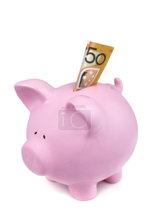 Piggy Bank with Australian Fifty Dollar Note