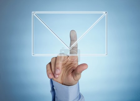 Human hand pressing virtual mail icon