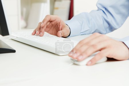 Human hands working on the computer