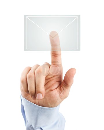Male hand pressing virtual mail icon