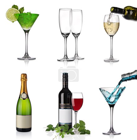 Alcohol collage with champagne, wine and cocktails