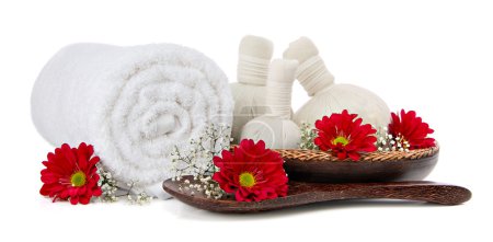 Spa setting with thai herbal compress massage balls
